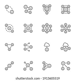Business people communication line icons set, outline vector symbol collection, people network connection linear style pictogram pack. Signs, logo illustration. Set includes icons as teamwork group