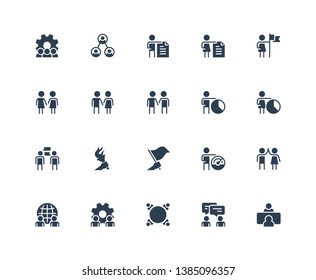 Business People, Communication and Professional Contacts Vector Icon Set in Glyph Style, 48x48 grid