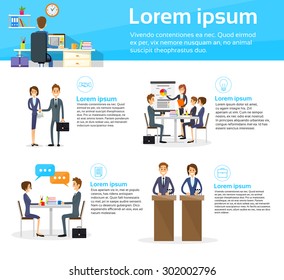 Business People Communication Working Meeting Infographics Flat Vector Illustration