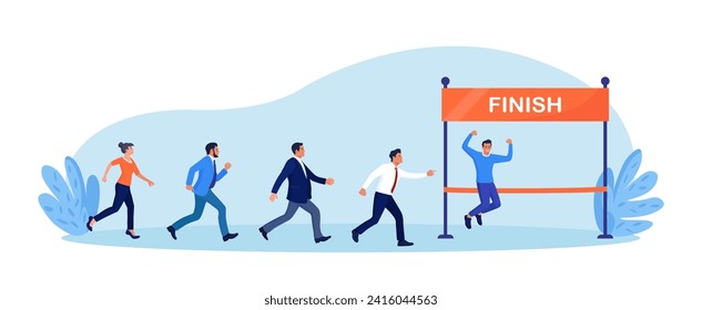 Business people compete running. Business competition. Contest against competitors to increase sales. Skill or effort to succeed in work, motivation. Career success or achievement