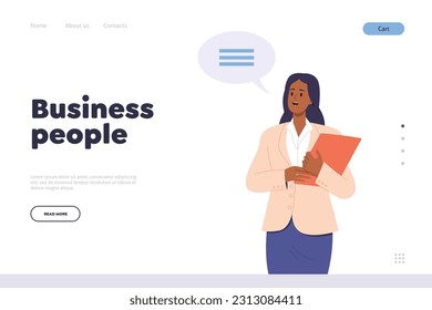 Business people concept for landing page design template with businesswoman character talking