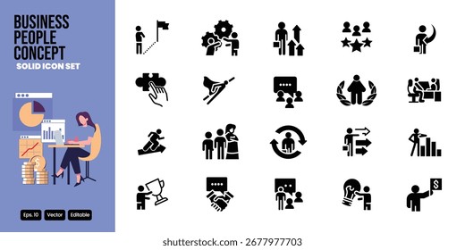 Concepto de gente de negocios sólido conjunto de iconos diseño de Vector bueno para el Web y el App móvil