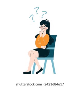 Business People concept. Thoughtful strategist contemplates next move. Critical thinking and problem-solving in business scenarios. Flat vector illustration