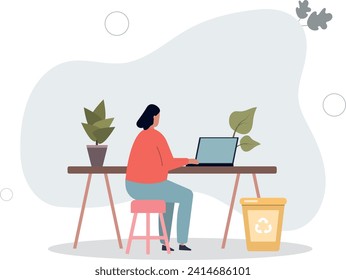 Business people concept.Character work at a green sustainable office with plants.use recycle bin