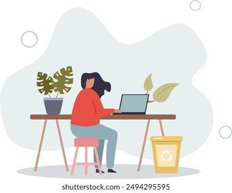 Business people concept.Character work at a green sustainable office with plants.use recycle bin.flat design.illustration with people.