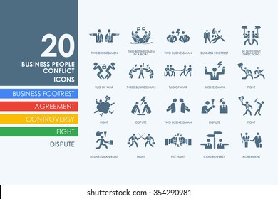 Business People Conflict Vector Set Of Modern Simple Icons