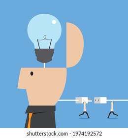 Business people connect business ideas, Vector illustration in flat style