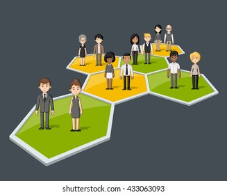 Business people connected over bee hive blocks