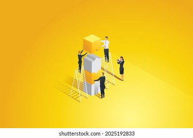 Business people connecting each other of puzzle pieces. Collaborate efficiency employee and successful teamwork. vector illustration.