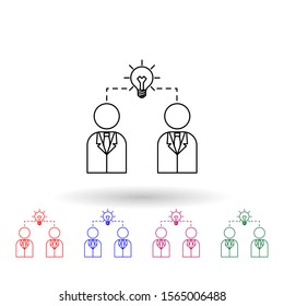 Business people and connecting light bulb multi color icon. Simple thin line, outline vector of idea icons for ui and ux, website or mobile application