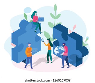 Business people connecting puzzle elements, idea, Investment, Business, commerce, Teamwork, solution, Vector illustration