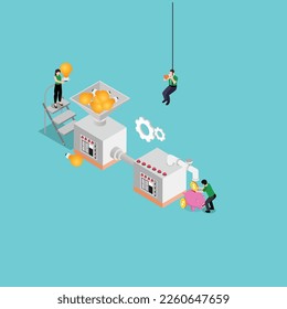 Business people converting ideas into money 3d isometric vector illustration concept for banner, website, landing page, ads, flyer template