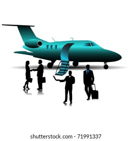 Business people with corporate jet.Vector