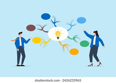 Business people creating mind map diagram for easy understanding