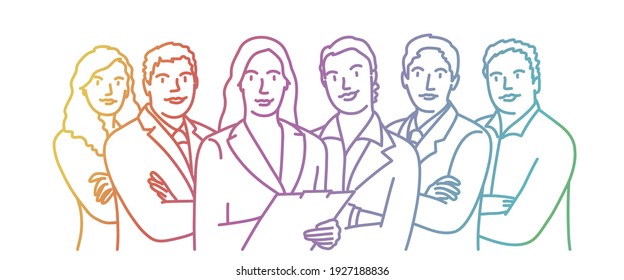 Business people with crossed arms. Colored line. Vector illustration.