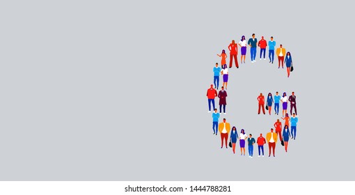 business people crowd forming shape letter G different men women businesspeople group standing together English alphabet concept full length horizontal