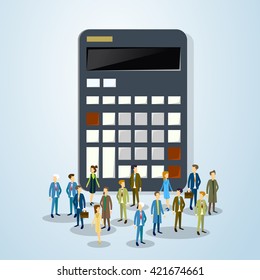 Business People Crowd Over Calculator Office Accountant Flat Vector Illustration