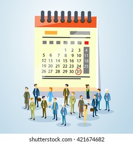 Business People Crowd Over Calendar Page Flat Vector Illustration