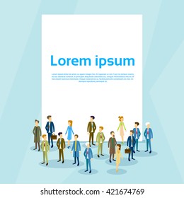 Business People Crowd Over Empty Paper Sheet Copy Space Flat Vector Illustration
