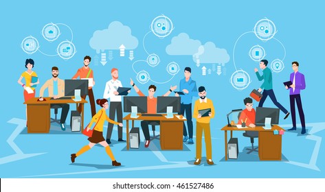 Business People Crowd Workplace Office Flat Vector Illustration