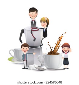 Business people with cup of coffee over white