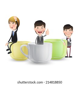 Business people with cup of coffee. Vector design. 