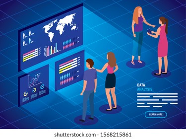 business people with data analysis vector illustration design