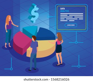 business people with data analysis vector illustration design