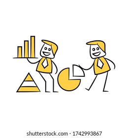 business people and data graph for data analytics concept yellow stick figure theme