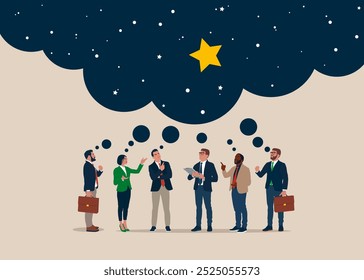 Business people daydreaming of clever solution, ambition and opportunity. Business challenge overcome. Flat vector illustration