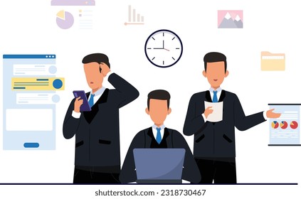 Business people dealing multi task new idea. working on laptop. the concept of business goals, success, satisfying...