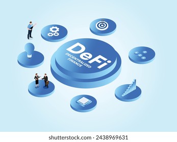 Business people with Defi isometric 3d vector illustration