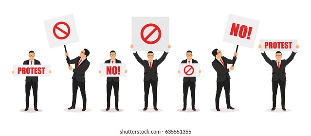 Business people demonstration or protest with placard. - stock vector.