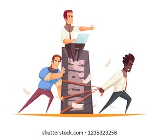 Business people design concept with team of coworkers performing hard work under guidance of boss vector illustration