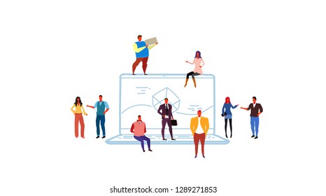 business people developers group brainstorming laptop screen computer app development concept interface application design male female workers team sketch doodle horizontal