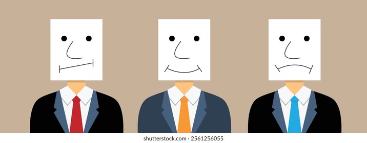 Business People Different Emotions with Paper Sheet Face. Different moods and states of mind concept vector