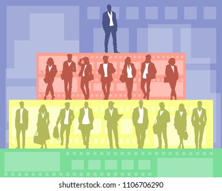 Business people at different levels of business structure