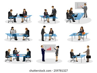 Business People, Different Situation Set - Isolated On White Background - Vector Illustration, Graphic Design Editable For Your Design