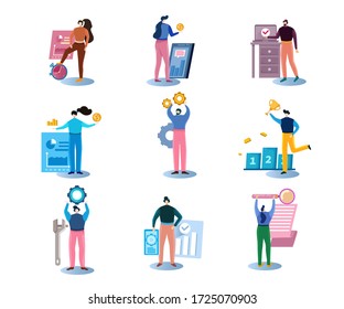 Business people in different situations. Vector flat illustration