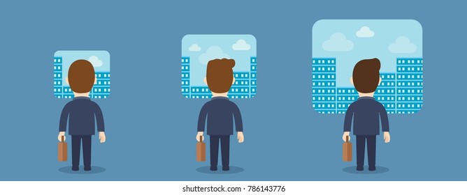 business people and different windows size.
leadership vision business concept.
Vector flat cartoon cute character design illustration.  