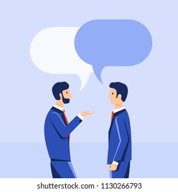 Business people discuss in flat style. Talking about business idea. Vector illustration design.