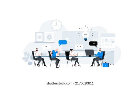 Business People Discuss Strategy In Office. Deadline Concept, Brainstorming, Discuss. Professional Teamwork, Collaboration, Working Together. Animation Ready Duik Friendly Vector.