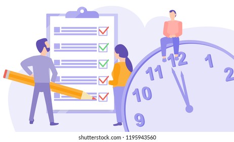 Business people are discussing up their work plan. Teamwork presentation. Flat vector illustration.