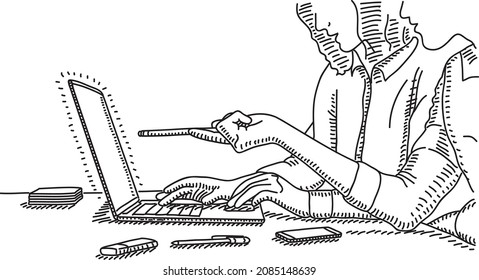 Business people discussion working concept - sketchy hand-drawn vector illustration.