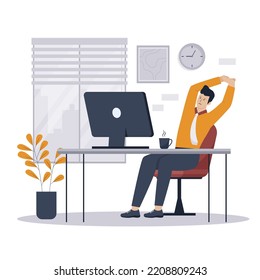 Business people doing stretches office. Illustration for websites, landing pages, mobile applications, posters and banners. Trendy flat vector illustration