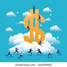 business people with dollar symbol in the sky