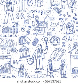 Business People Doodle. Hand drawn seamless Vector pattern