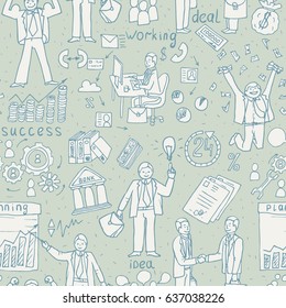 Business People Doodle. Hand drawn seamless Vector pattern