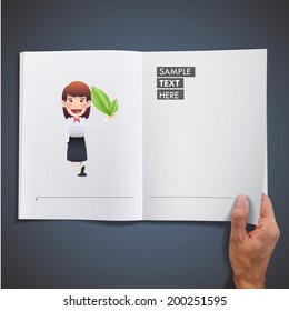 business people with ecologic icon printed on book
