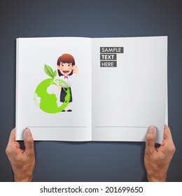 Business people with ecological icons printed on book